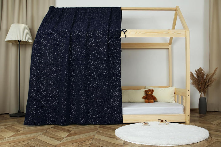 Hausbett Himmel - 100% Baumwolle - Betthimmel Hausbett aus Musselin - Bett Vorhang Kinderbett - Himm