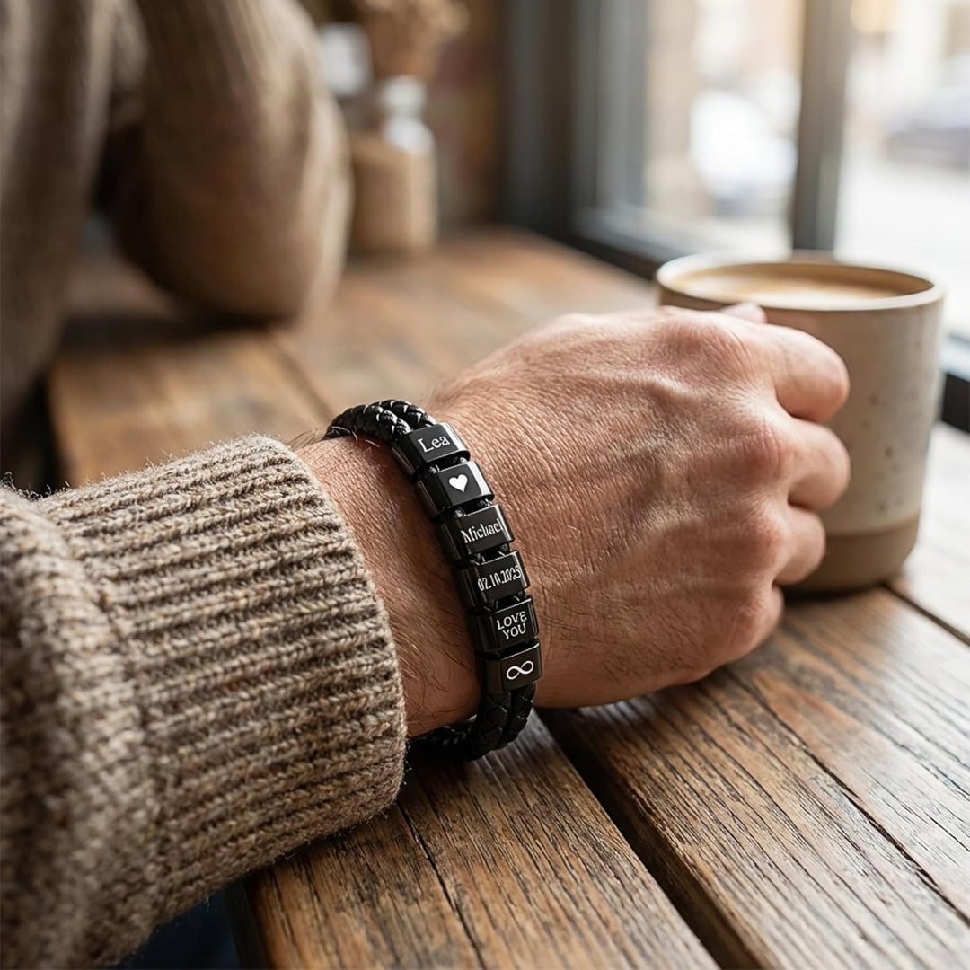 UNIQAL | Personaliesiertes Lederarmband mit Gravur "SHAPE" Herren Damen | Leather Bracelet mens | Ma