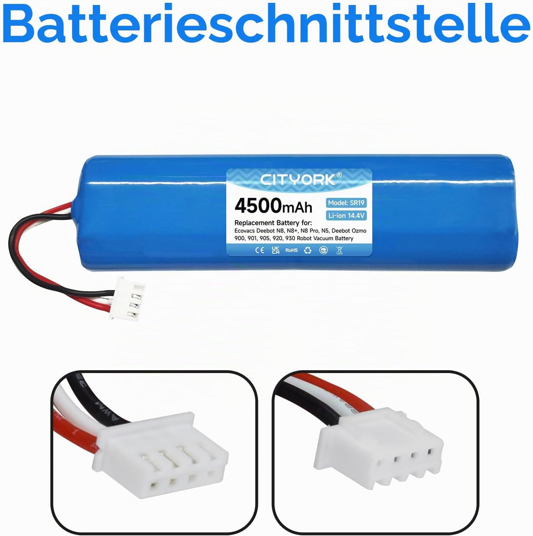 CITYORK 4500mAh 14,4 V Li-ion Ersatz Akku für Ecovacs Deebot N8, N8+, N8 Pro, N8 Pro+, N5 Home, Akku