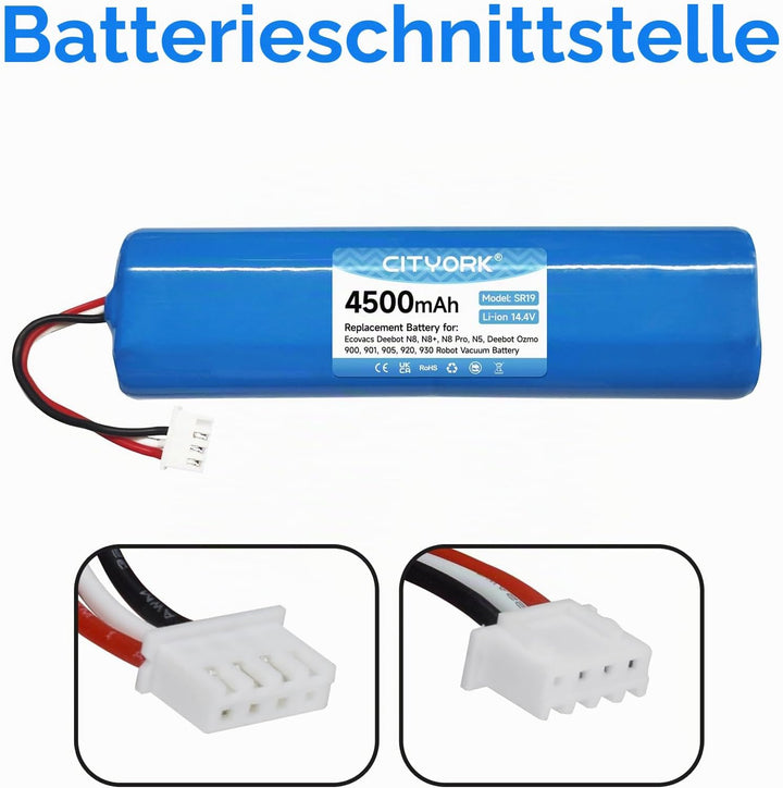 CITYORK 4500mAh 14,4 V Li-ion Ersatz Akku für Ecovacs Deebot N8, N8+, N8 Pro, N8 Pro+, N5 Home, Akku