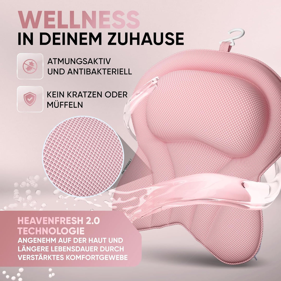 XXL Premium Badewannenkissen rosé | NEU zusätzliche Polster an Schulter- &amp; Nackenbereich | Badekisse