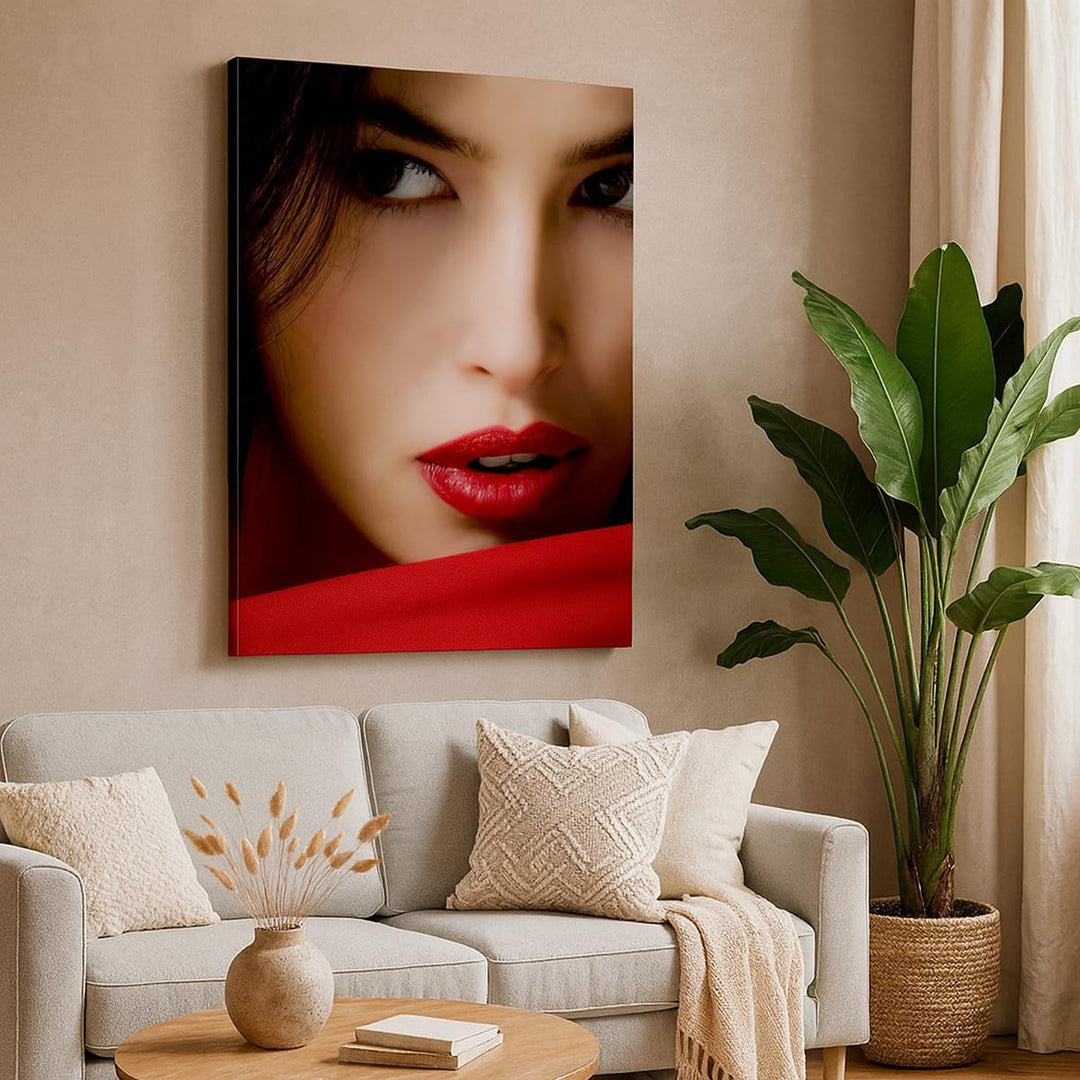 Bilder auf Leinwand 55x100cm Leinwandbild mit Rahmen Schönheit brünette eleganc mädchen Gross Wandde