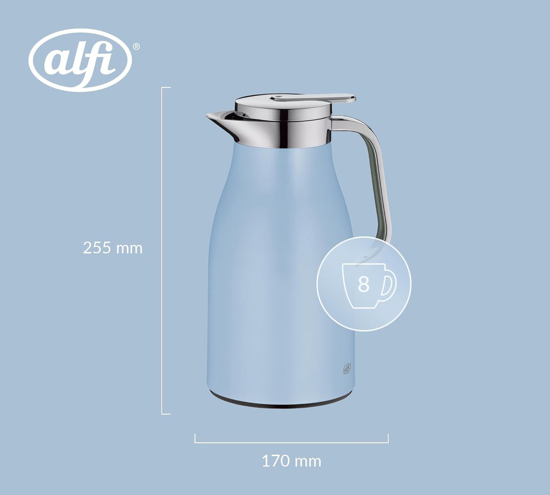 alfi SKYLINE 1,0l, pastel water, Edelstahl-Isolierkanne mit hygienischem Hartglaseinsatz, Drehversch