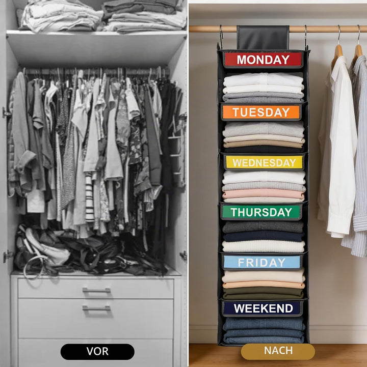 Kleiderorganizer 6 Fächer Hängend – Hängeregal aus Stoff für Schrank, Schublade oder Tür – Organisie