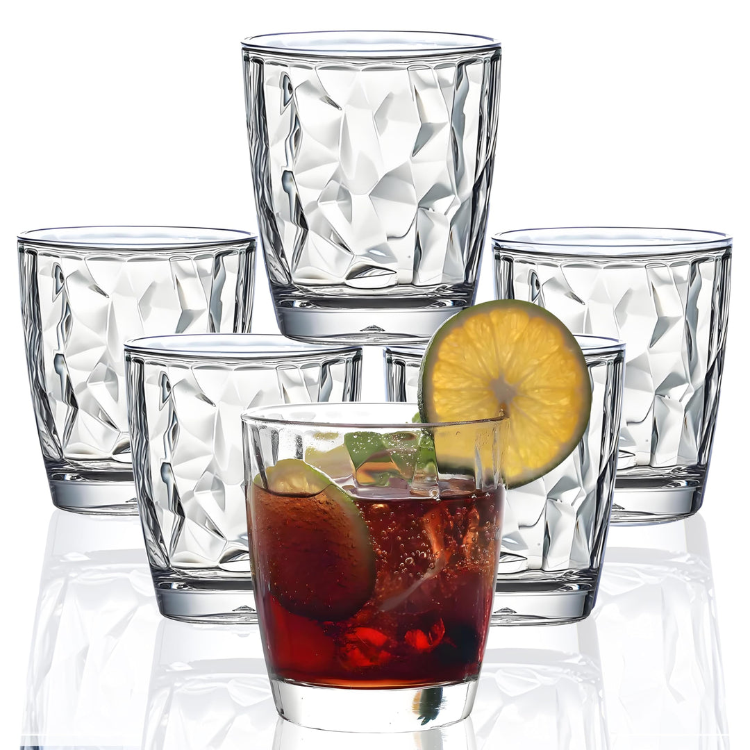VEILEDGEM [aussehen wie Glas] 300 ml Set mit 6 Kunststoff-Trinkgläsern, spülmaschinenfest, BPA-frei,