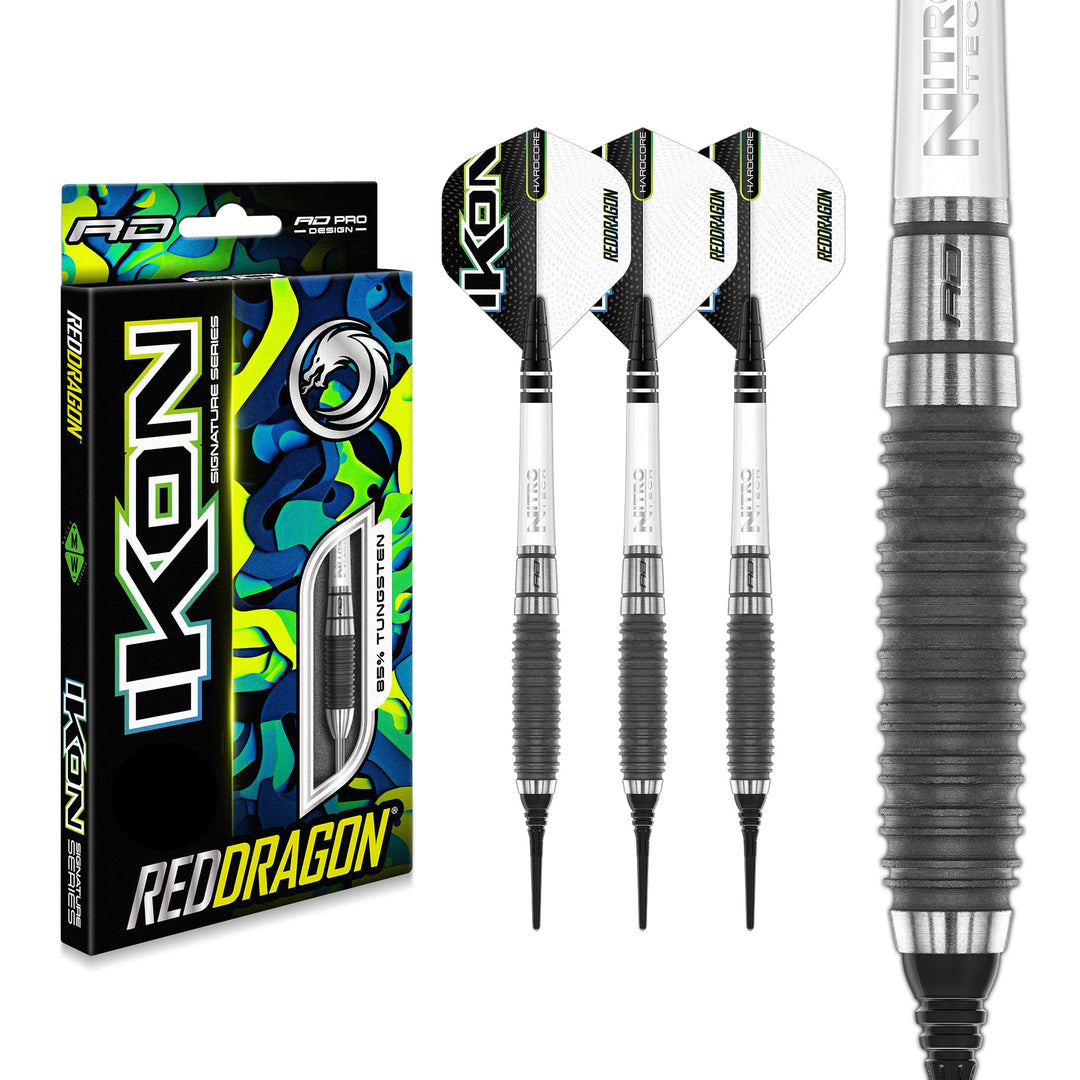 RED DRAGON Ikon Signature Series Professionelles Wolfram Softip Dart Set mit Flights und Schäften 20