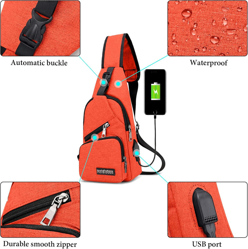 VARLIVOO Herren Sling Bag mit USB Port Crossbody Bag Diebstahlsicherung Schultertaschen Reise Wander