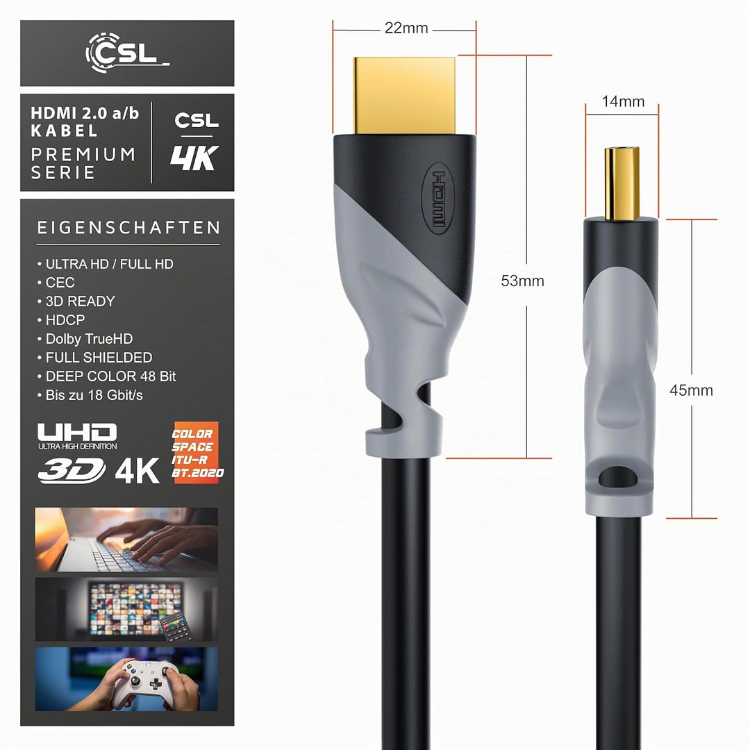 CSL - 4K HDMI Kabel 2.0 - 15m - Ultra HD @ 60Hz - High Speed Mit Ethernet - Full HD - 3D ARC CEC HDC