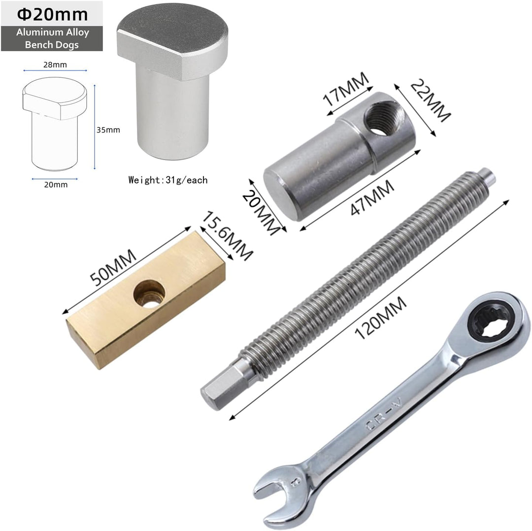 2 Stück Tisch-Werkbank-Klemmen mit 4 Bank-Hunden für 20 mm Loch, DIY-Positionierung, Holzbearbeitung
