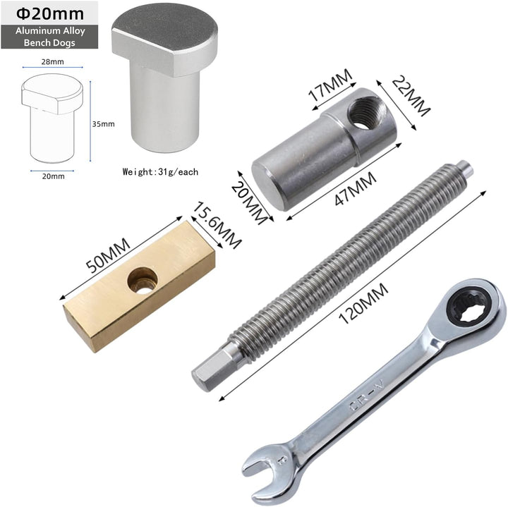 2 Stück Tisch-Werkbank-Klemmen mit 4 Bank-Hunden für 20 mm Loch, DIY-Positionierung, Holzbearbeitung