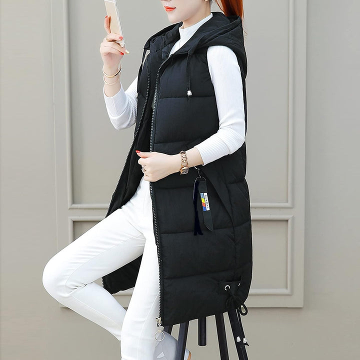 Chanpning Weste Damen Lang Winter Plus Size Long-Steppweste Lässige Pufferjacke Oversize Steppweste