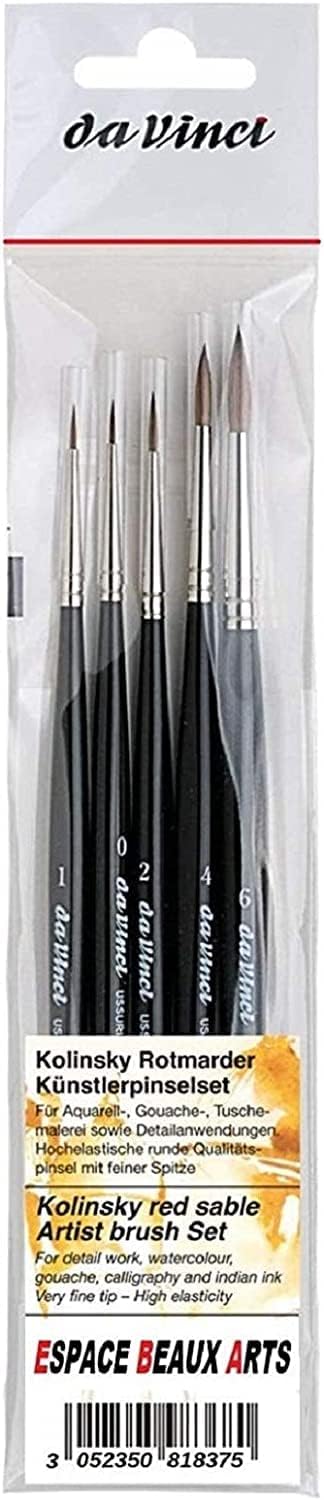 Da Vinci Série 36 Kolinsky Rotmarder Künstlerpinselset-Pinsel-5er Set Grösse 0, 1, 2, 4, 6