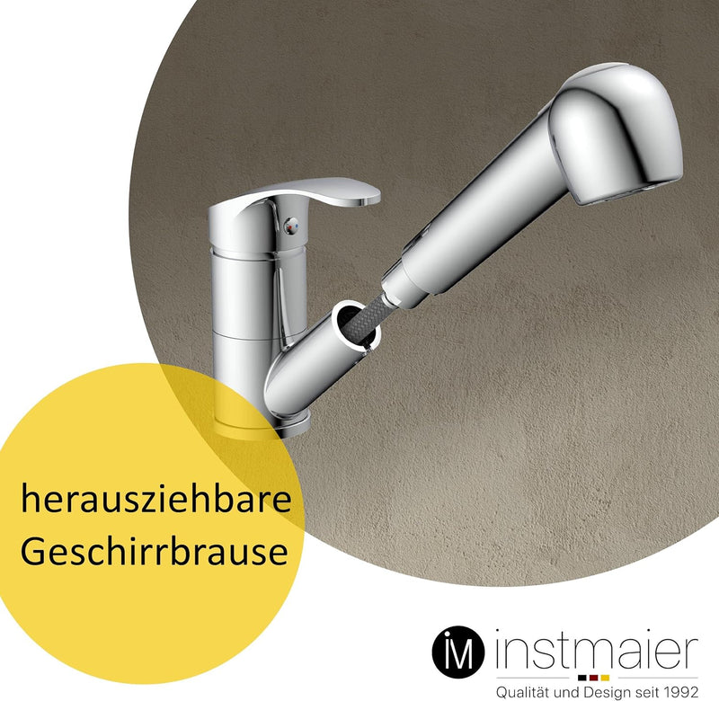 instmaier K2 Wasserhahn Küche ausziehbar | Spültischarmatur mit Geschirrbrause | Küchenarmatur mit 2