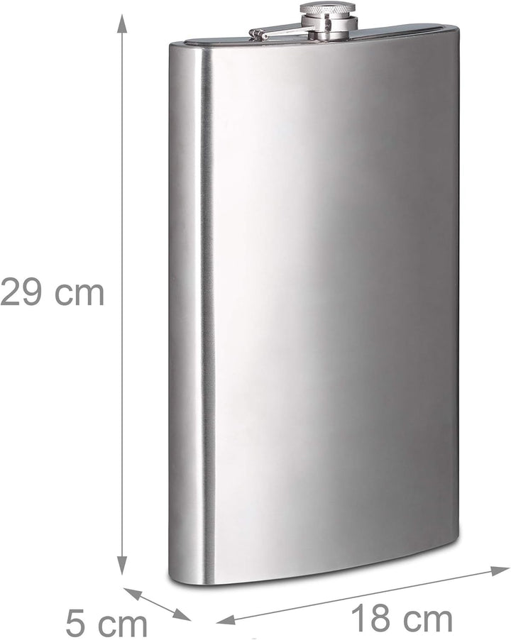 Relaxdays Flachmann XXL aus Edelstahl, Riesen Flachmann mit 1,8l Fassungsvolumen, klassisches Flachm