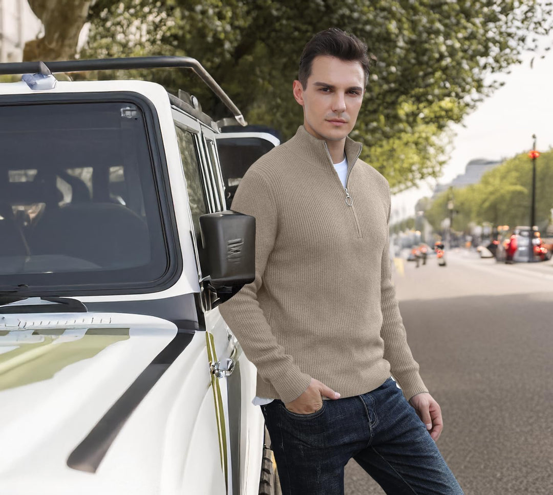 Hisir Pullover Herren Strickpullover 1/4 Zip Pulli Männer, Bequem Weich Warmer Winter Pullover für M