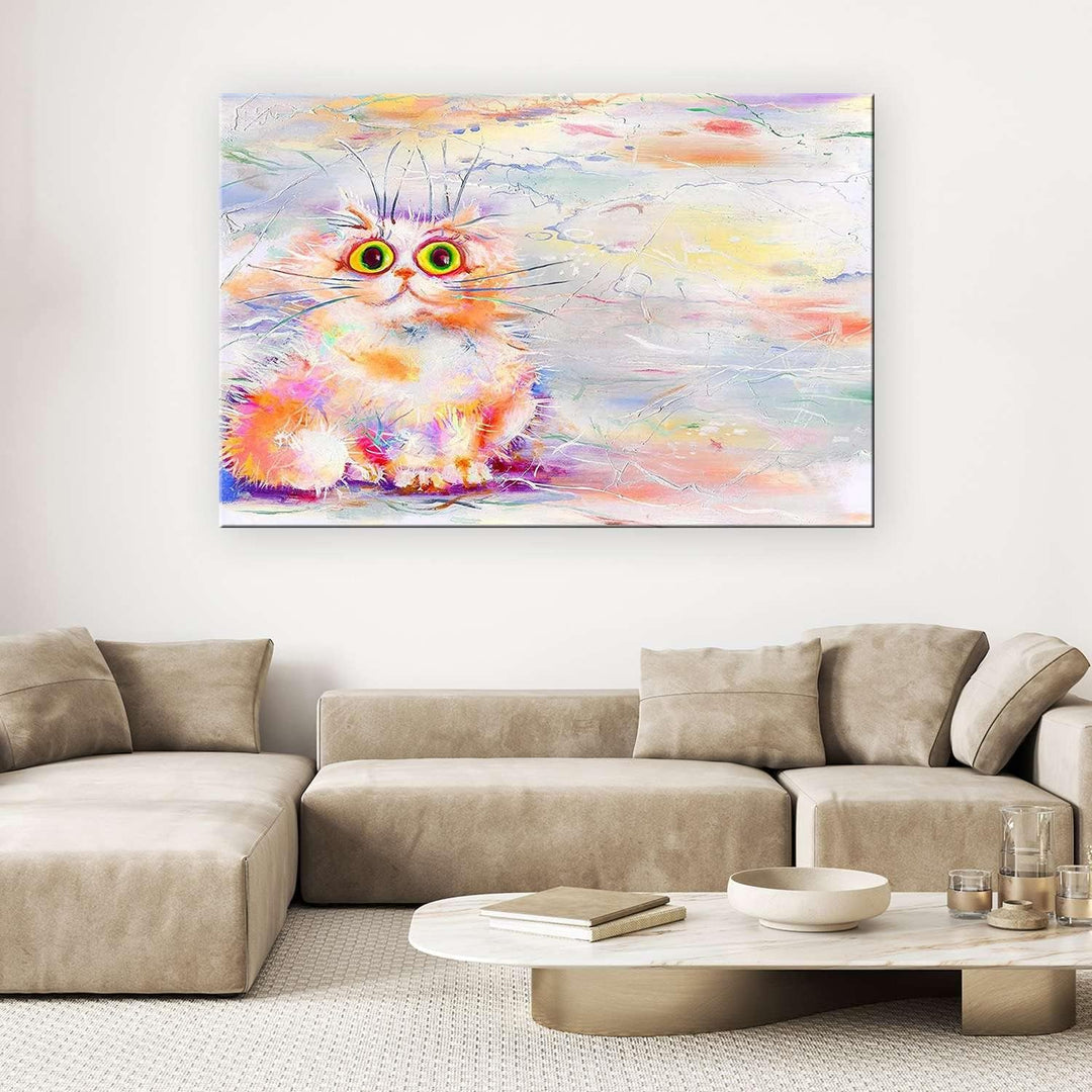 Startonight Bilder Nette Farbige Katze für Kinder, Leinwandbilder Moderne Kunst, Tiere Wanddeko Kuns