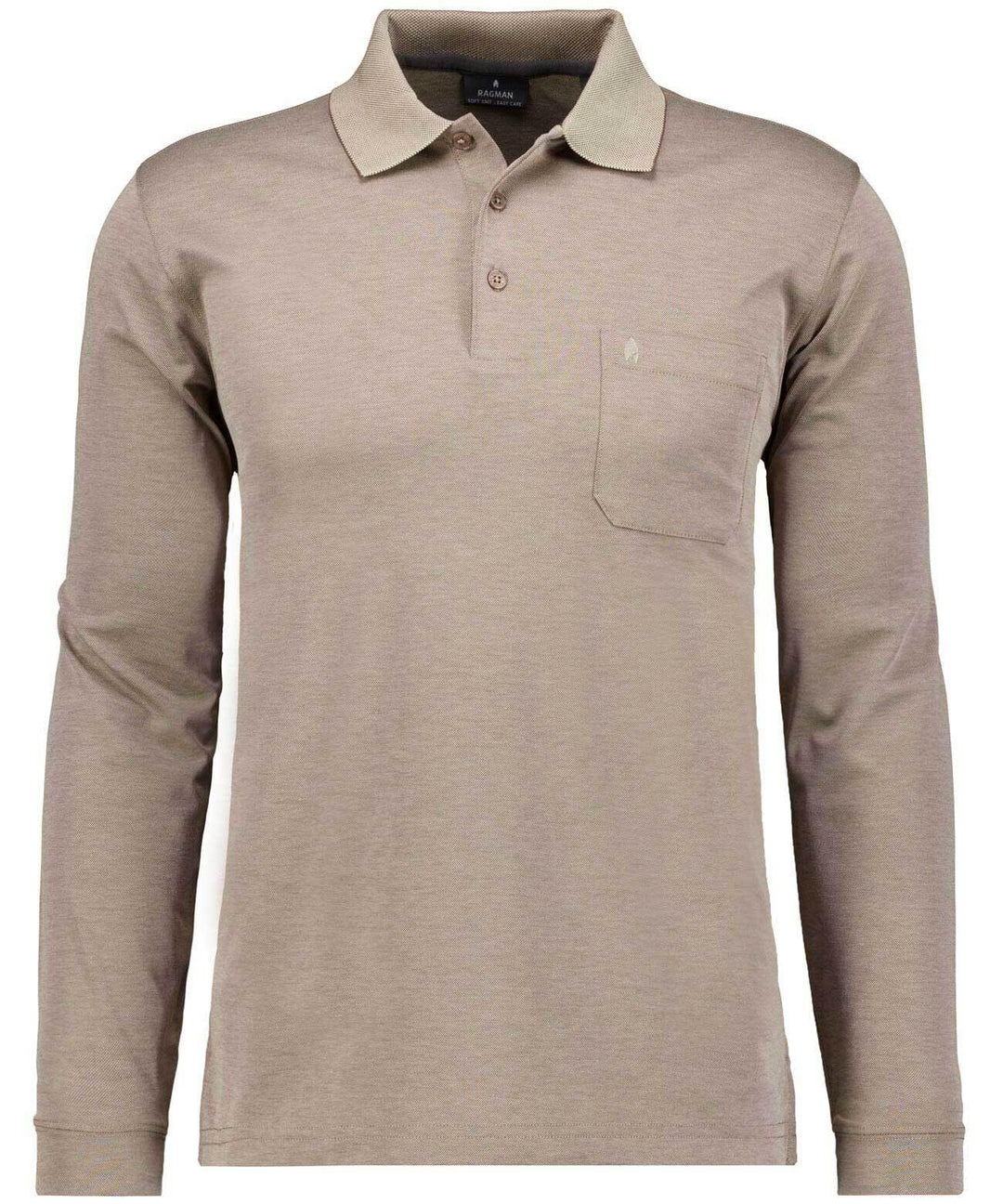 RAGMAN Herren Softknit-Polo mit Brusttasche, Langarm S Beige-melange-820, S Beige-melange-820
