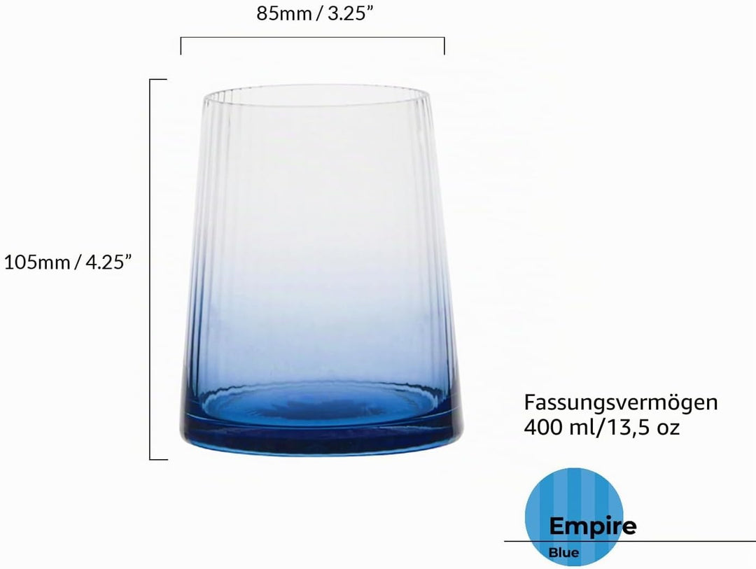 Set mit 2 Empire Blue DOF-Bechern – elegante blaue doppelte altmodische Gläser Tumblergläser Blau, T