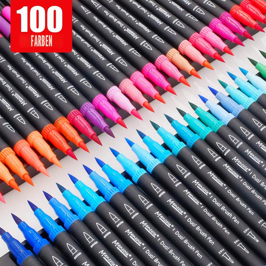mancola 100 Filzstift Set, Aquarell Marker Stift Set Doppelspitze Textmarker, bullet journal stifte