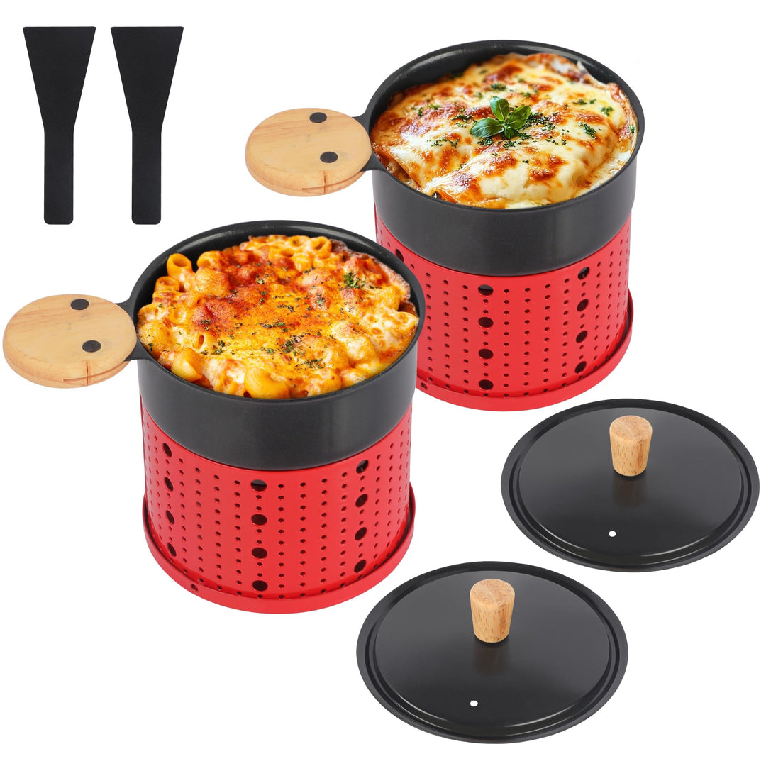 ipow 2er Set Mini Raclette Grill, Racletteofen Set antihaftbeschicht Kerzenraclette für Teelichter,