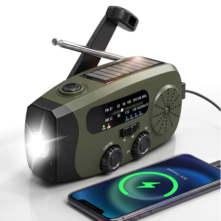 Notfall Kurbel Radio, 2000mAh/7400mWh Akku Kurbelradio Solar Batterie Power Bank USB AM/FM Radio mit