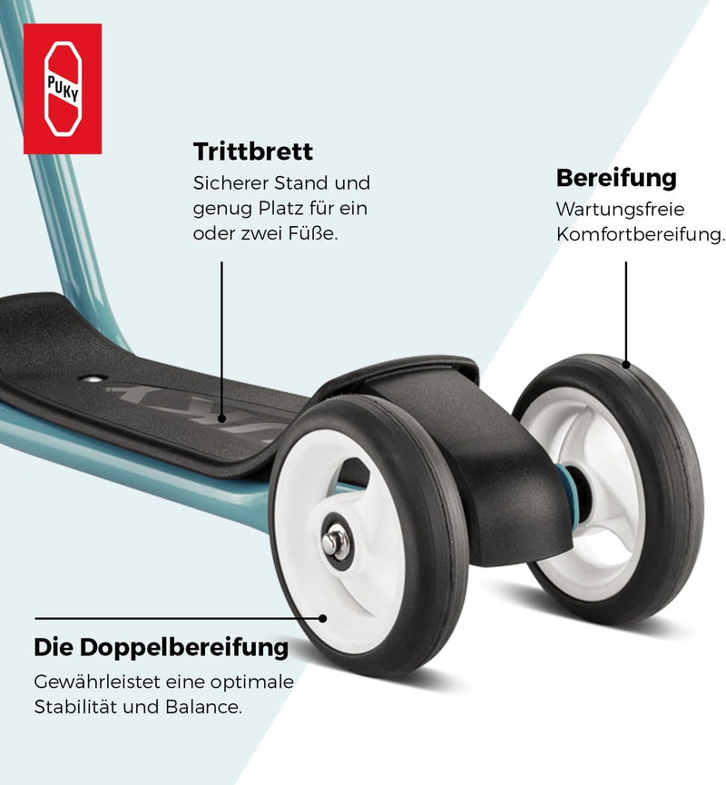 PUKY R 1 Classic Scooter | Sicherer Roller für Kinder ab 2 Jahren | Rutschfestes Trittbrett | Höhenv
