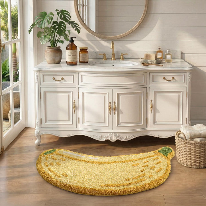 DEXI Badezimmerteppich 60 x 130 cm, Badematte rutschfest Absorbierende mit Bananenmuster, waschbarer