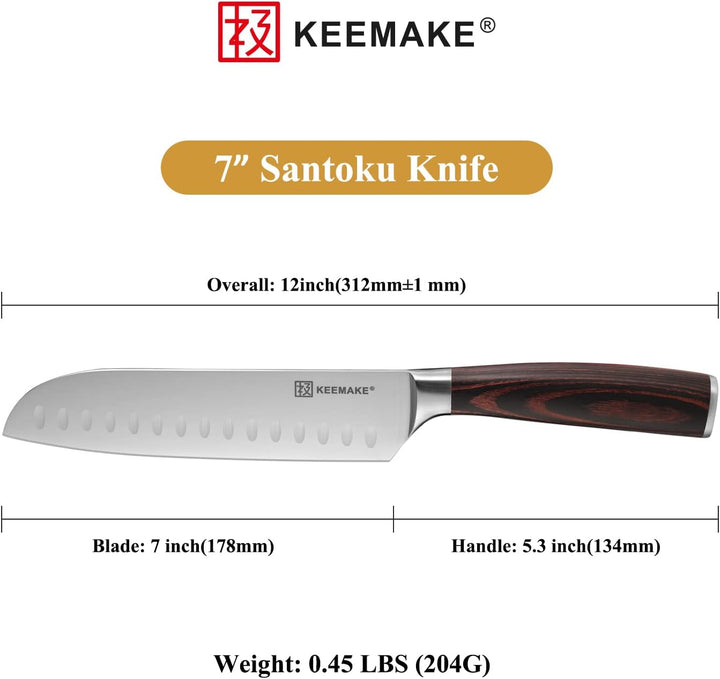 KEEMAKE Messerset, Küchenmesser Set 3tlg, Santokumesser japanisches Messer und Gemüsemesser aus hoch