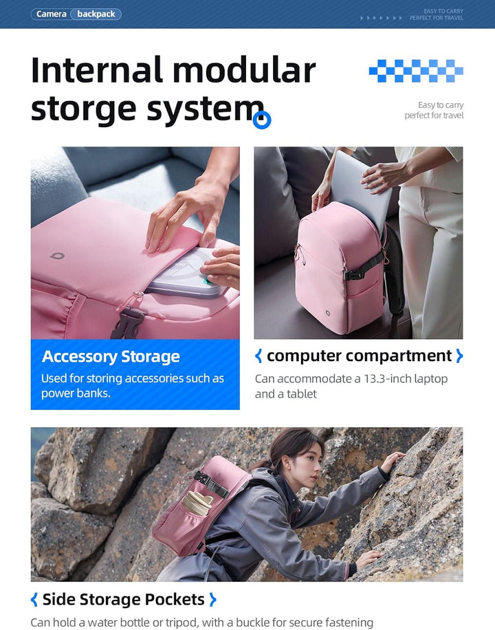 llano Kamerarucksack für DSLR/SLR/Spiegellose Kameras – Wasserabweisender Fotorucksack mit Laptopfac