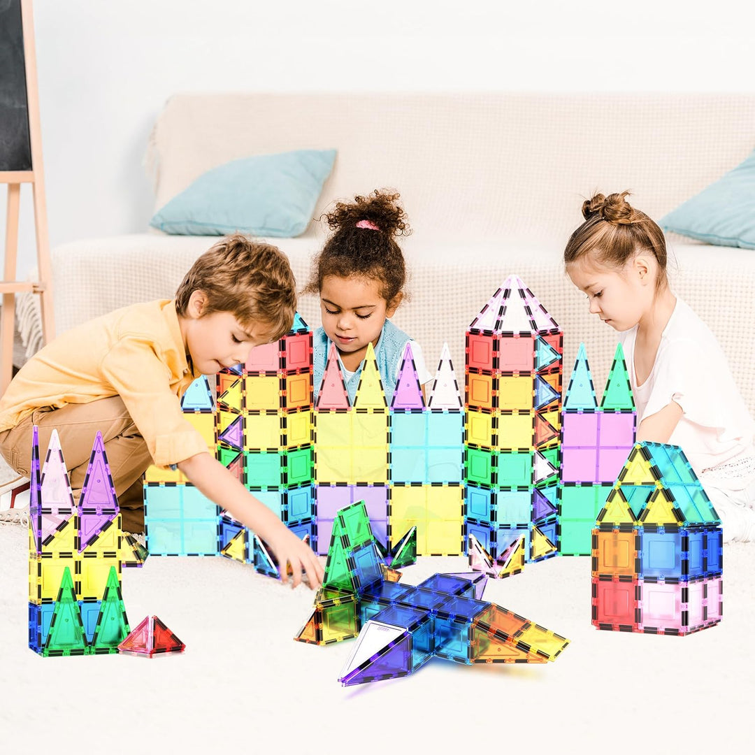 PicassoTiles 100 Piece Magnetic Playboards Tiles Set Magnet Toys for Toddlers STEM Building Blocks S
