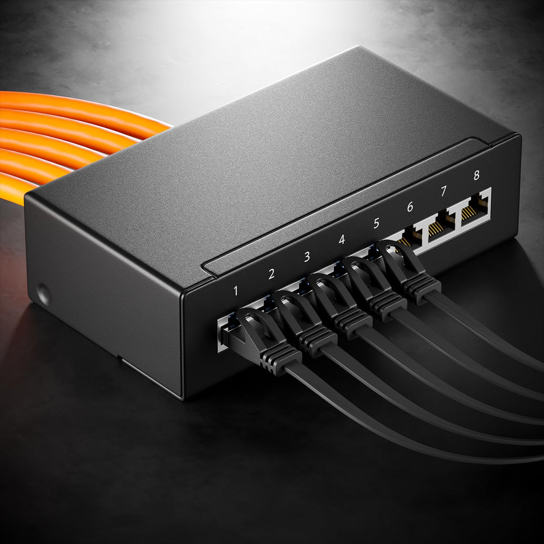 deleyCON 10x 0,25m Flaches CAT7 Netzwerkkabel (CAT 7 mit 10 Gbit/s) Gigabit LAN - RJ45 Ethernet Kurz