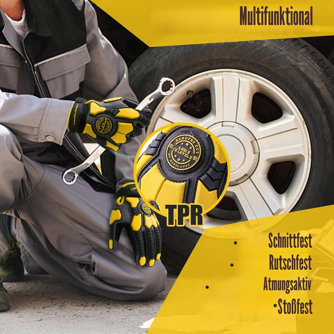 HLDD HANDLANDY Schwere Arbeitshandschuhe, TPR-Schutzstosshandschuhe, Schnittfeste Utility-Mechaniker
