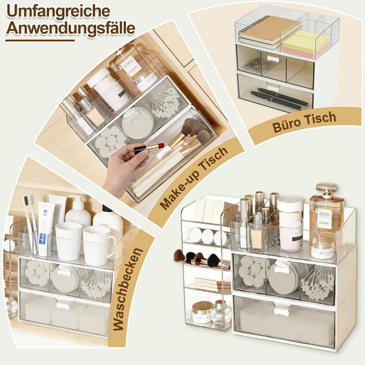 WRENYZK 4 Stück Make Up Kosmetik Organizer, Acryl Badezimmer Organizer Mini mit Schubladen, Multifun
