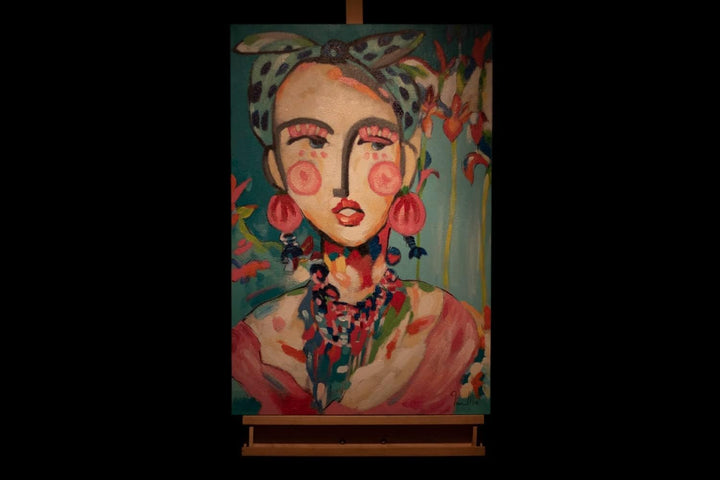 KunstLoft Leinwandbild | 100% HANDGEMALT | 60x90cm | Gemälde 'Frida in Trad' | Berühmte Personen | R