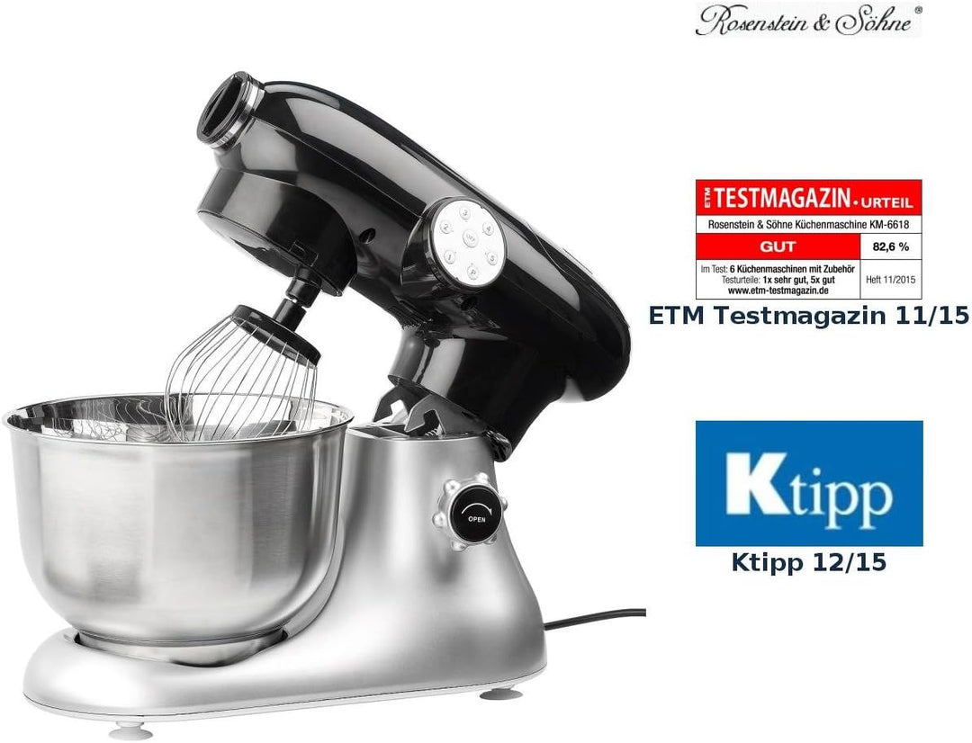 Rosenstein & Söhne Knetmaschine: Küchenmaschine KM-6618 im Retro-Design, 1.200 Watt (Rührmaschine, K