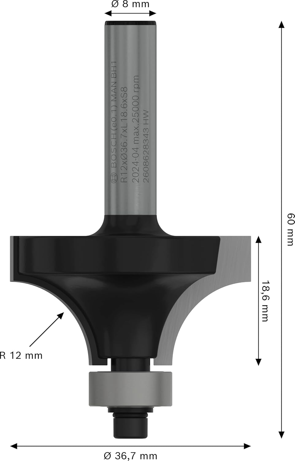 Bosch Professional 1x Abrundfräser Standard for Wood (für Holz, Zubehör Handfräse, Radius 12 mm, Arb