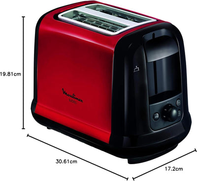 Moulinex LT260D11 Subito Toaster, Aufwärm- und Auftaufunktion, Krümelschublade, Schwarz/Edelstahl Ro