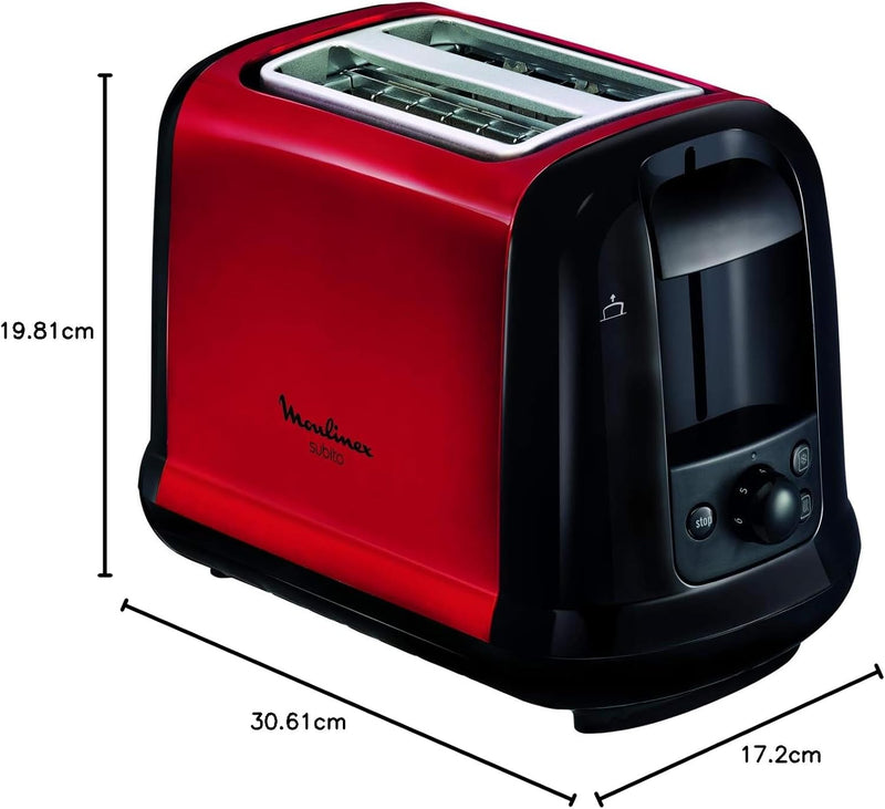 Moulinex LT260D11 Subito Toaster, Aufwärm- und Auftaufunktion, Krümelschublade, Schwarz/Edelstahl Ro