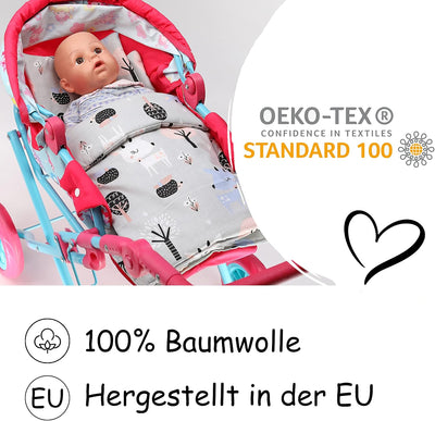 PinkZebra 3er Set Puppenbettwäsche für Puppenbett, Puppenbettzeug 3-teilig, Decke + Kissen + Matratz