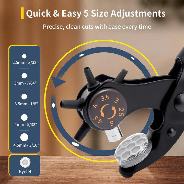 XOOL 2 in 1 Leder Lochzange Ösen Werkzeug Set, 4,5 mm Metall Ösen für Stoff, Lochstanzer, Ösenzange