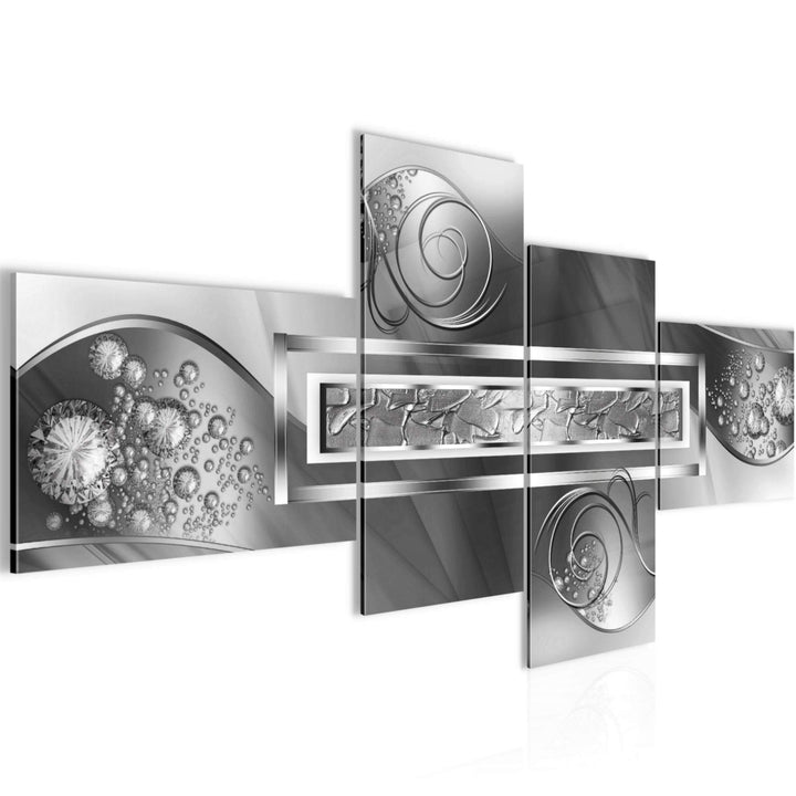 Runa Art Wandbilder Set XXL Abstrakt Wohnzimmer Schlafzimmer Grau Silber 4 Teilig - Made in Germany