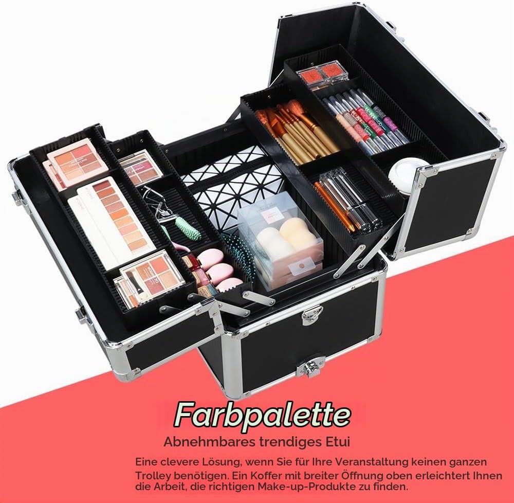 Yaheetech 3 in 1 Friseurkoffer Alu Kosmetikkoffer Trolley Beautycase Koffer Trolley mit Schlösser un