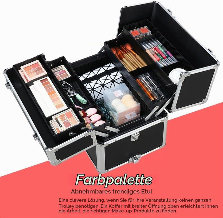 Yaheetech 3 in 1 Friseurkoffer Alu Kosmetikkoffer Trolley Beautycase Koffer Trolley mit Schlösser un