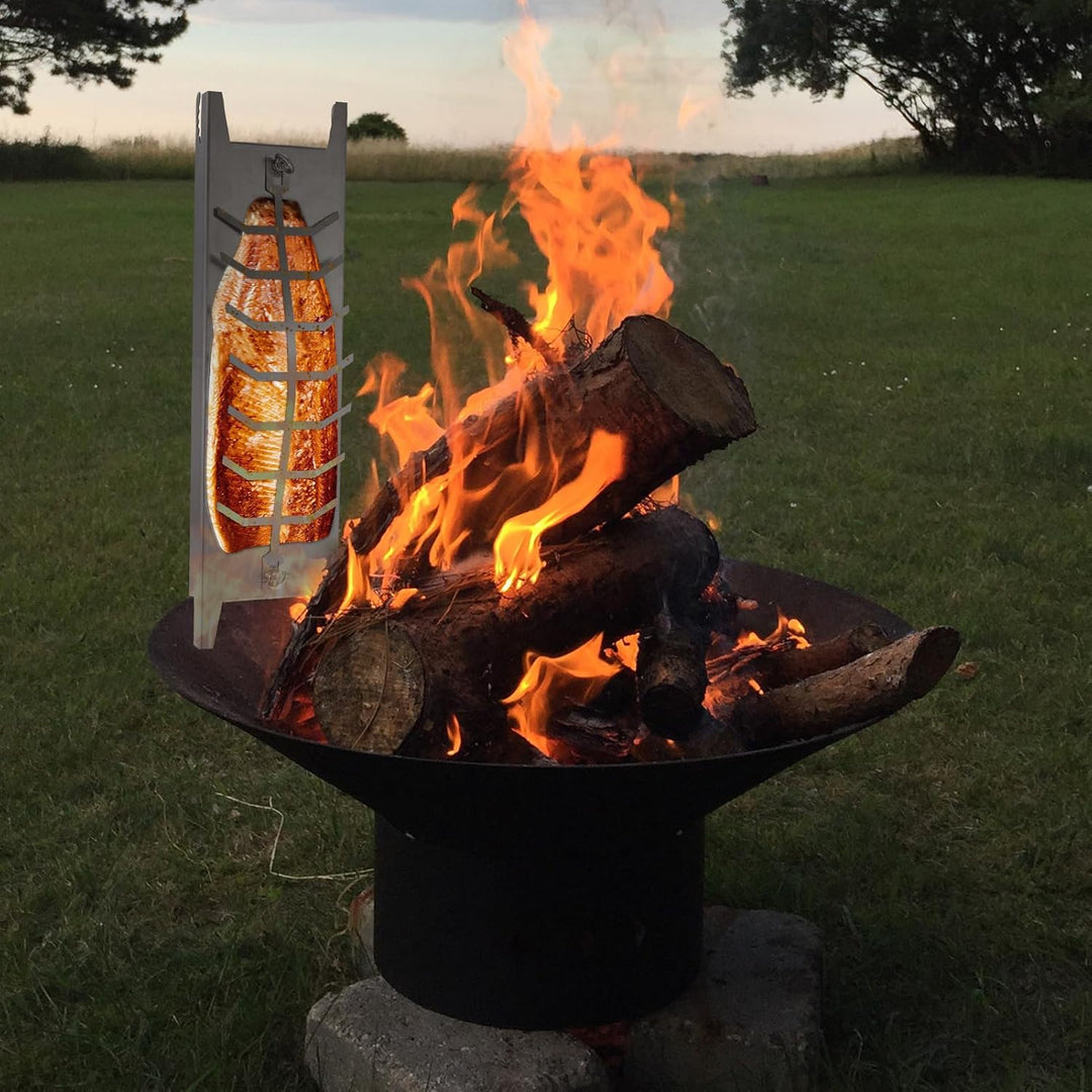 Flammlachsbrett Edelstahl, 180° Drehbar Flammlachsbretter, 5 Stufen Winkelsystem, Lachsbretter zum G