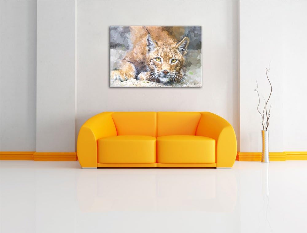 wachsamer Luchs Deluxe Format: 100x70 cm auf Leinwand, XXL riesige Bilder fertig gerahmt mit Keilrah
