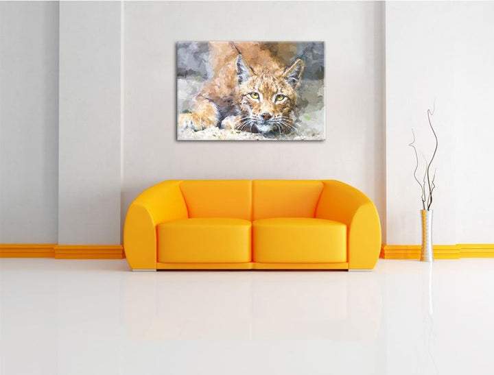wachsamer Luchs Deluxe Format: 100x70 cm auf Leinwand, XXL riesige Bilder fertig gerahmt mit Keilrah