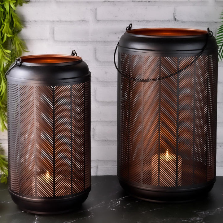 Marrakesch 2er Set LED Laterne Windlicht 37cm und 32 cm | Laternen mit LED-Kerze Batterie betrieben