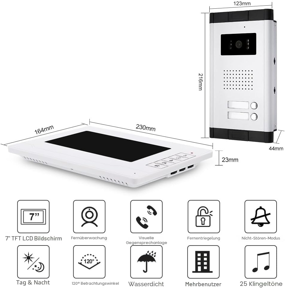 OBO HANDS Zwei-Wege-Audio-Türsprechanlage mit 17,8 cm (7 Zoll) Display für Heimsicherheitssystem