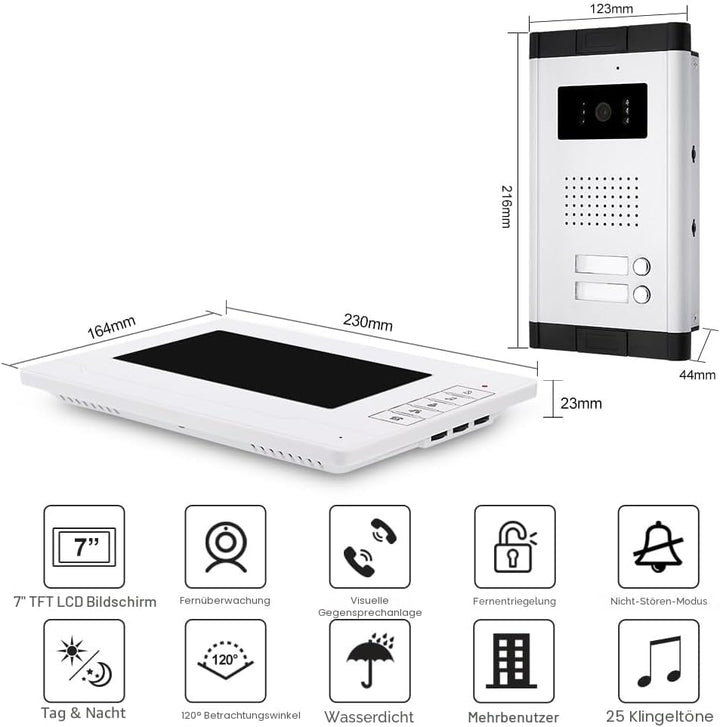 OBO HANDS Zwei-Wege-Audio-Türsprechanlage mit 17,8 cm (7 Zoll) Display für Heimsicherheitssystem