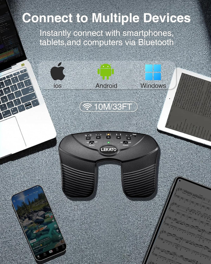 LEKATO Bluetooth Page Turning Pedal Silent Sheet Music Page Turner Foot Pedal for Tablet and Phone